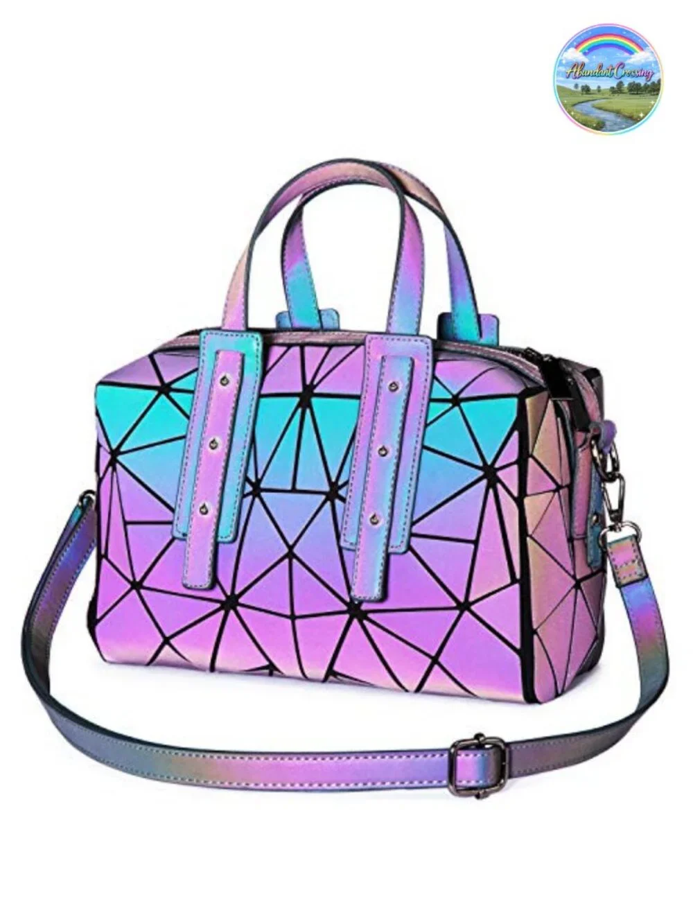 Geometric Luminous Satchel Crossbody Purse With Removable Strap